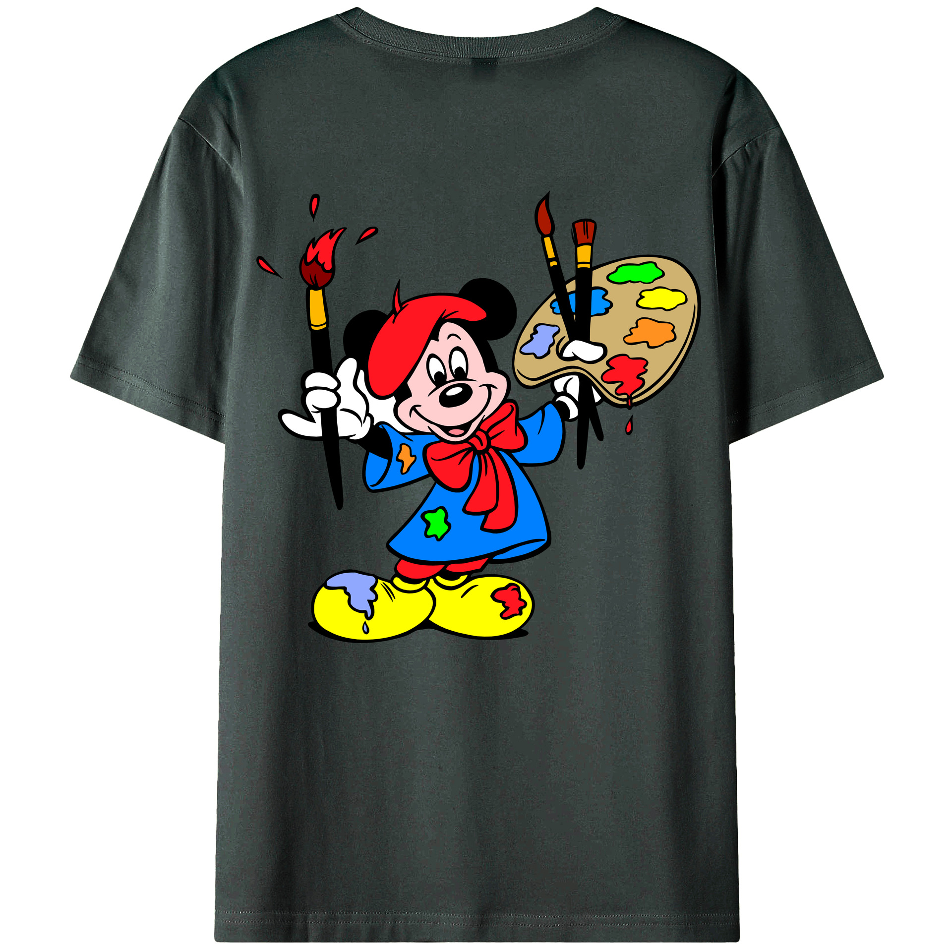 ミッキーマウス Mickey Mouse 綿100％ メンズ半袖Tシャツ（バックプリント） 通気性